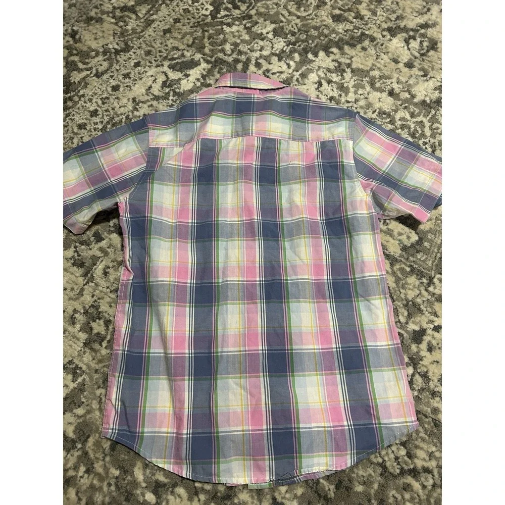 Wrangler Boys XXL (18)‎ Pink Blue Plaid Short Sleeve Casual Button Down